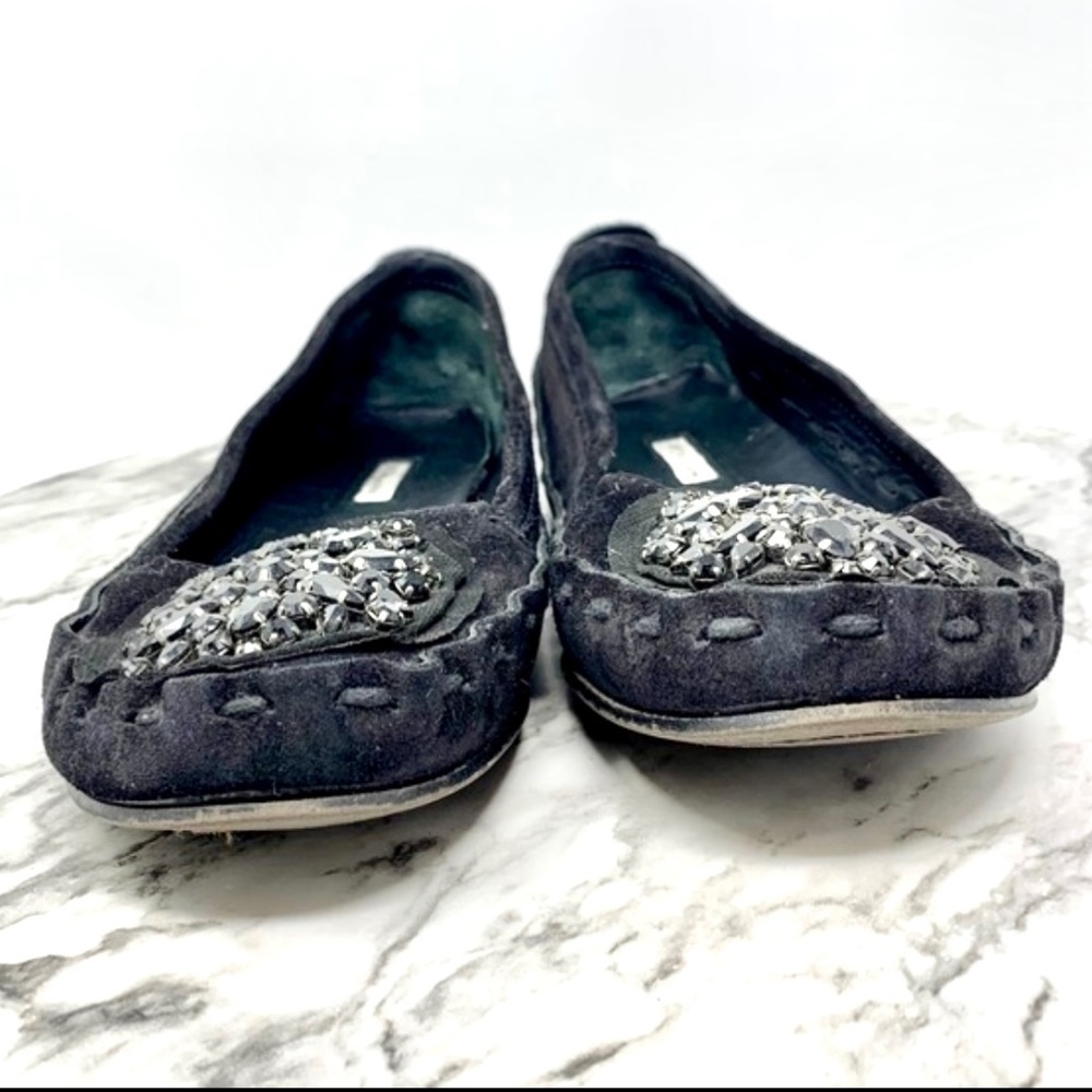 Vera Wang Lavender Label Embellished Black Suede Moccasin Flats 6.5 Edgy Casual - Picture 4 of 16